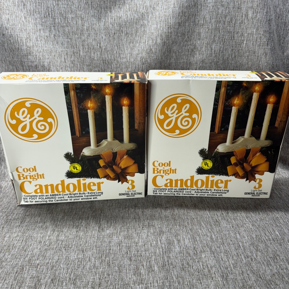 Lot of 2 Vintage GE Cool Bright Candolier 3 Light Window Sets Ivory Amber CAL7-3